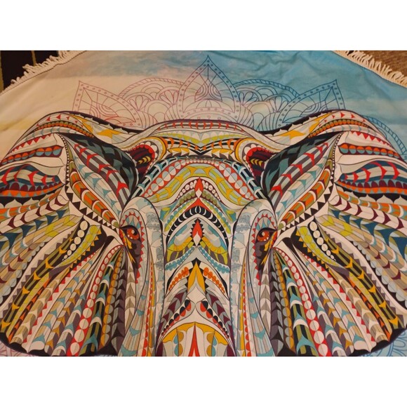 HUGE Prissy Jane Round Elephant Beach Towel 5 FEET ACROSS Psychedelic Elephant - Picture 3 of 6